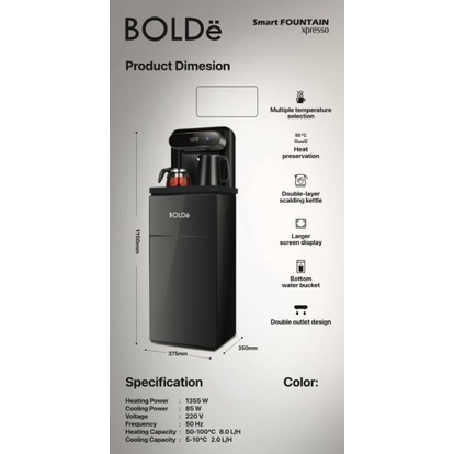 BOLDE SMART DISPENSER XPRESSO WITH REMOTE + 2 KETTLE 100% ORI(Khusus Gojek dan Instan car)