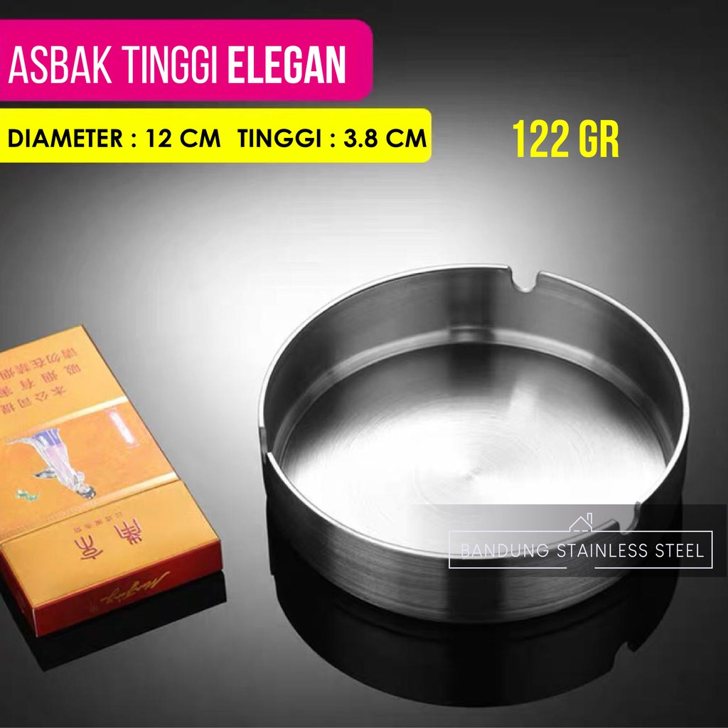 Asbak diameter 8cm 10cm 12cm rokok bulat tinggi stainless steel elegan