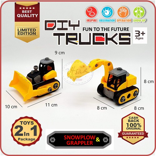 ELITE MECHANIC DIY TRUCK 2 Pcs Konstruksi Mainan bongkar Pasang Buldozer dan Excavator