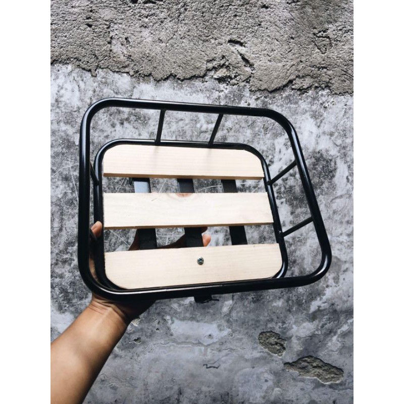 front rack wood rak sepeda depan kayu hitam pannier fixie federal minivelo sepedah lipat
