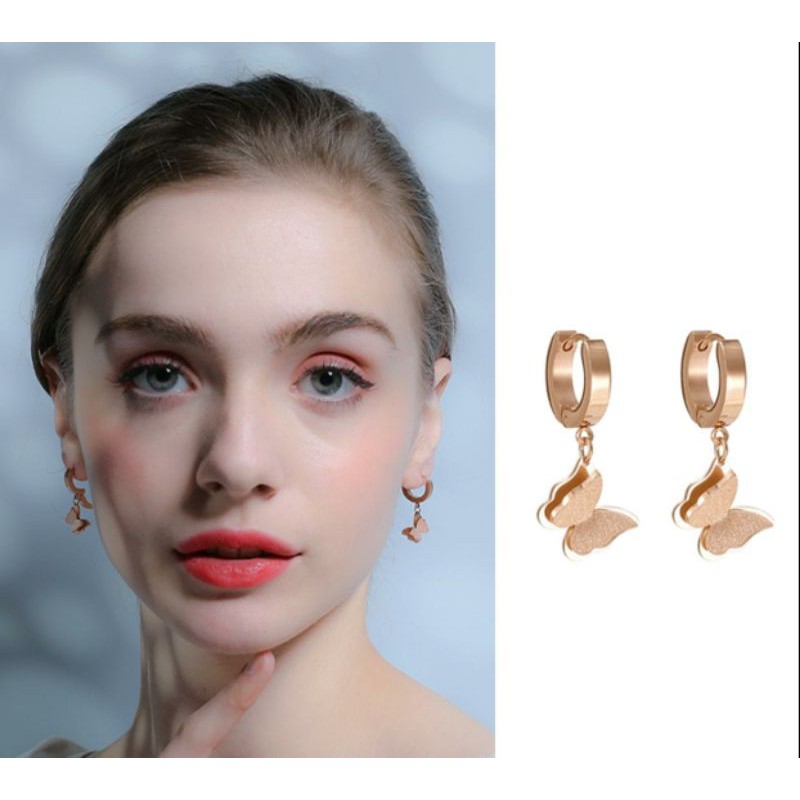 Anting titanium kupu kupu rose gold N30052000