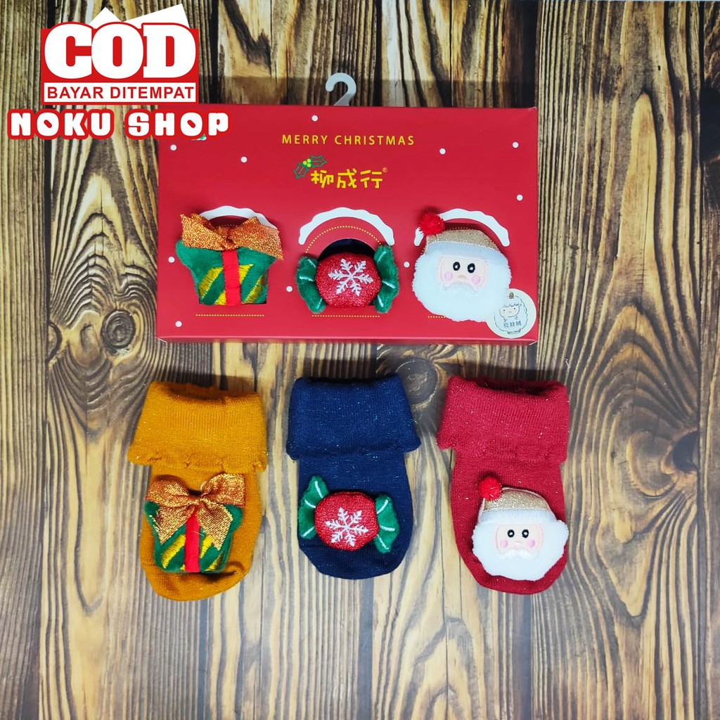 Kaos Kaki Bayi Natal isi 3 Pasang Anti Selip