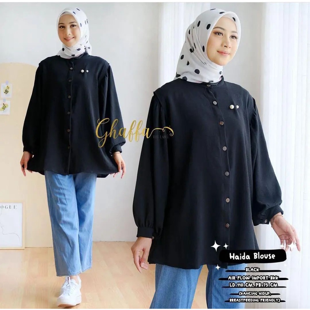 BLOUSE WANITA HAIDA BAHAN CRINKLE LD 110 CM PB 70 CM KANCING AKTIF / BUSUI BLOUSE OVERSIZE XL // KEMEJA WANITA OVERSIZE // ATASAN WANITA KOREAN STYLE TERBARU 2023