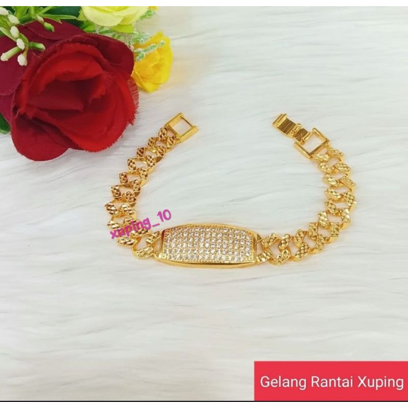 Gelang rantai xuping lapis emas batu permata zircon AC1093