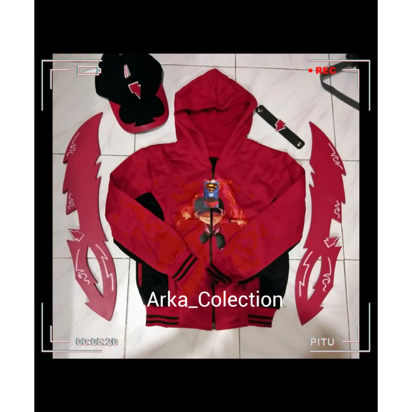 Paket Boboiboy Api (Kostum- Pedang- Topi- Gelang)