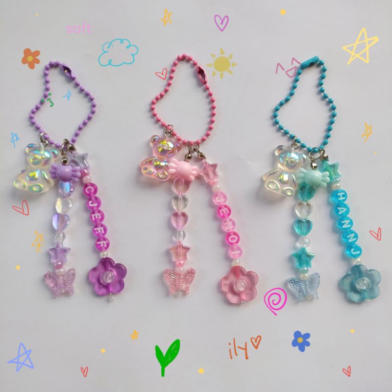 Beads keychain manik custom / keyring gantungan handphone / phone hook phone strap gantungan kunci /