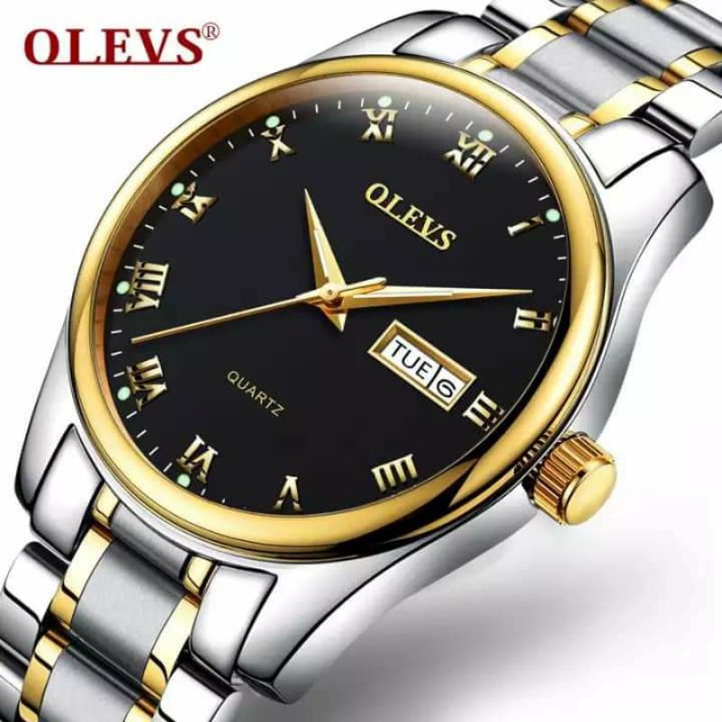 

Olevs Asli Pria Dual Kalender Luminous Smartwatch Romawi Unik Digital Tanggal Kalender Window Watch,