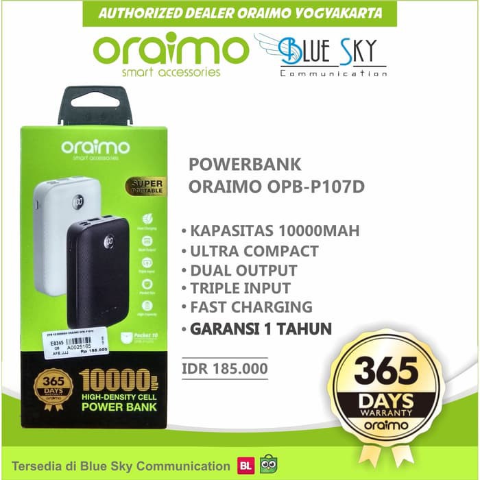 POWERBANK MINI 10000MAH PORTABLE ORAIMO OPB-P107D 2 USB