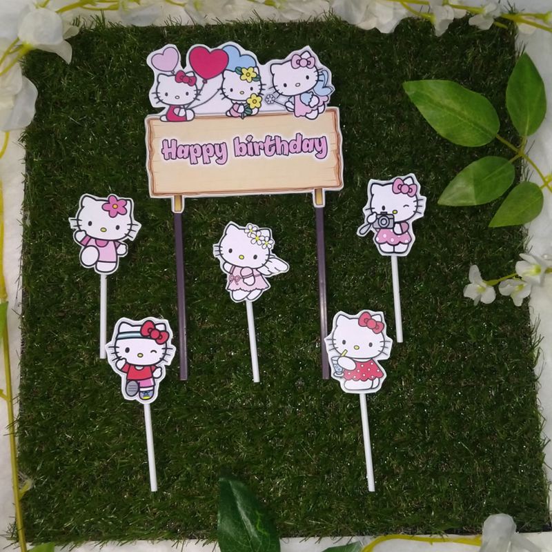 Jual Topper cake hello kitty happy birthday hiasan kue ulang tahun