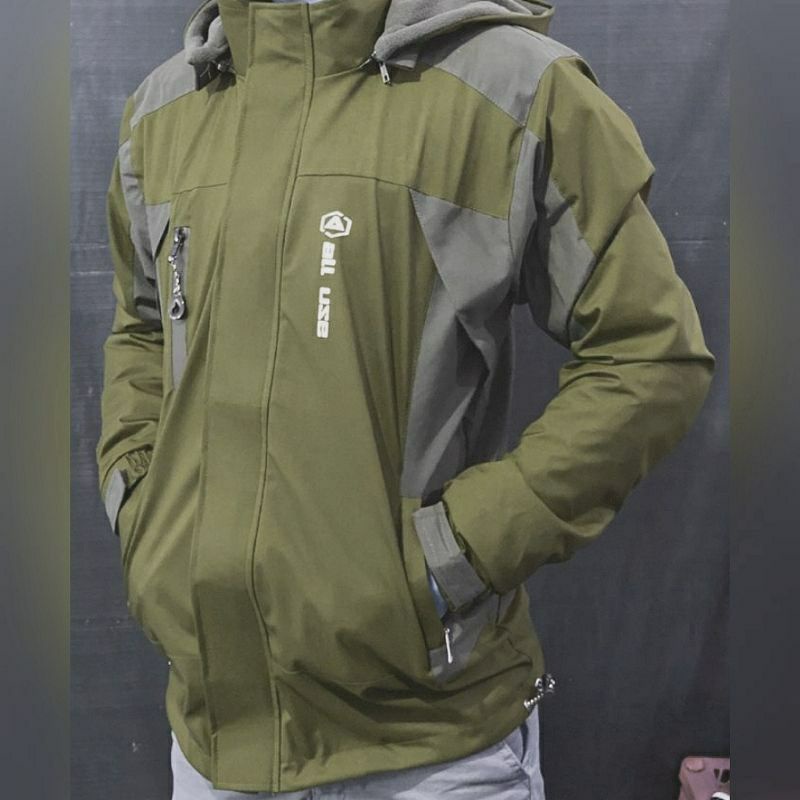 JAKET GUNUNG PRIA OUTDOOR WATERPROOF ORIGINAL ALL USE ANTI AIR-Army Mix Grey