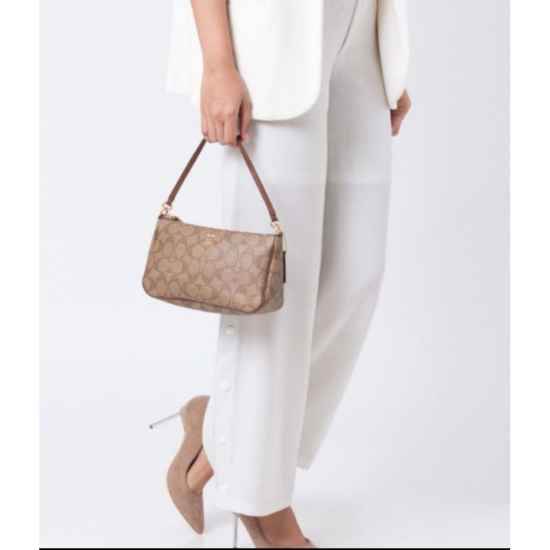 Coach Signature Top Handle Pouch Khaki Saddle - ORIGINAL 100%