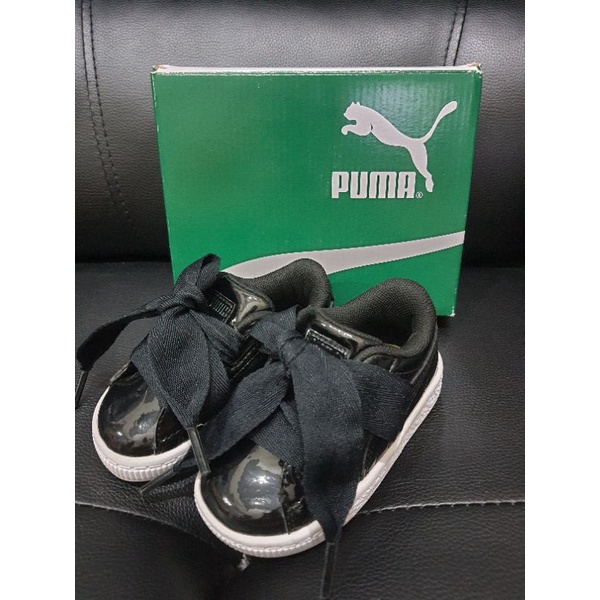 PUMA Black Big Ribbon Patent Baby Infant Shoes Preloved / sepatu bayi hitam