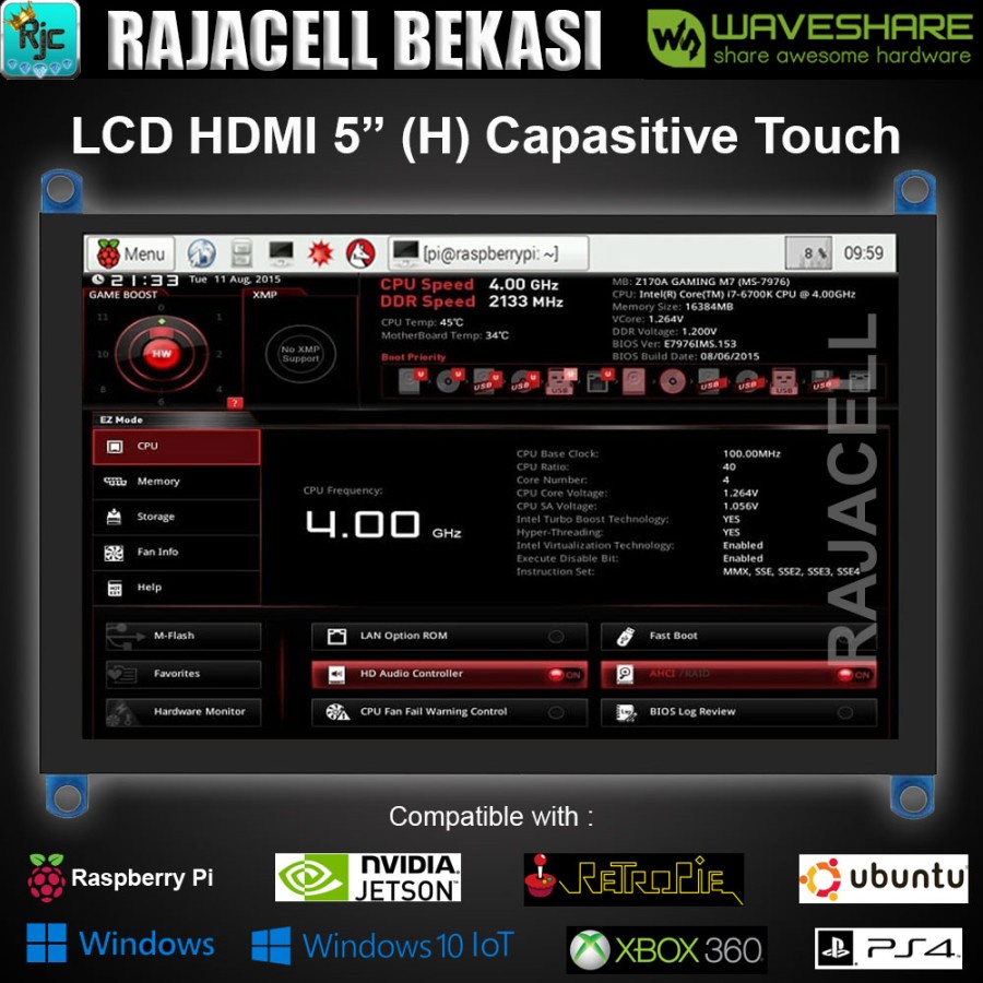 LCD WAVESHARE 5" 5 inch HDMI IPS LCD Capasitive Touchscreen Raspberry