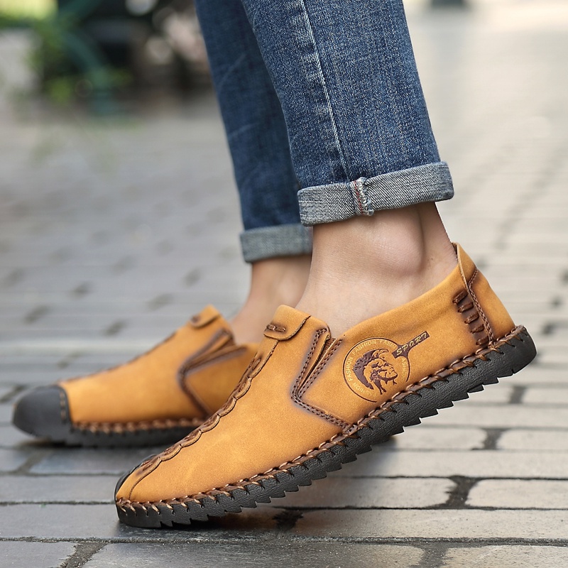 Import Sepatu Sneaker Pria Loafer Slip On Kulit Sapi Casual Sepatu Tanpa Tali Kantor Kulit Asli Sepatu Santai 010