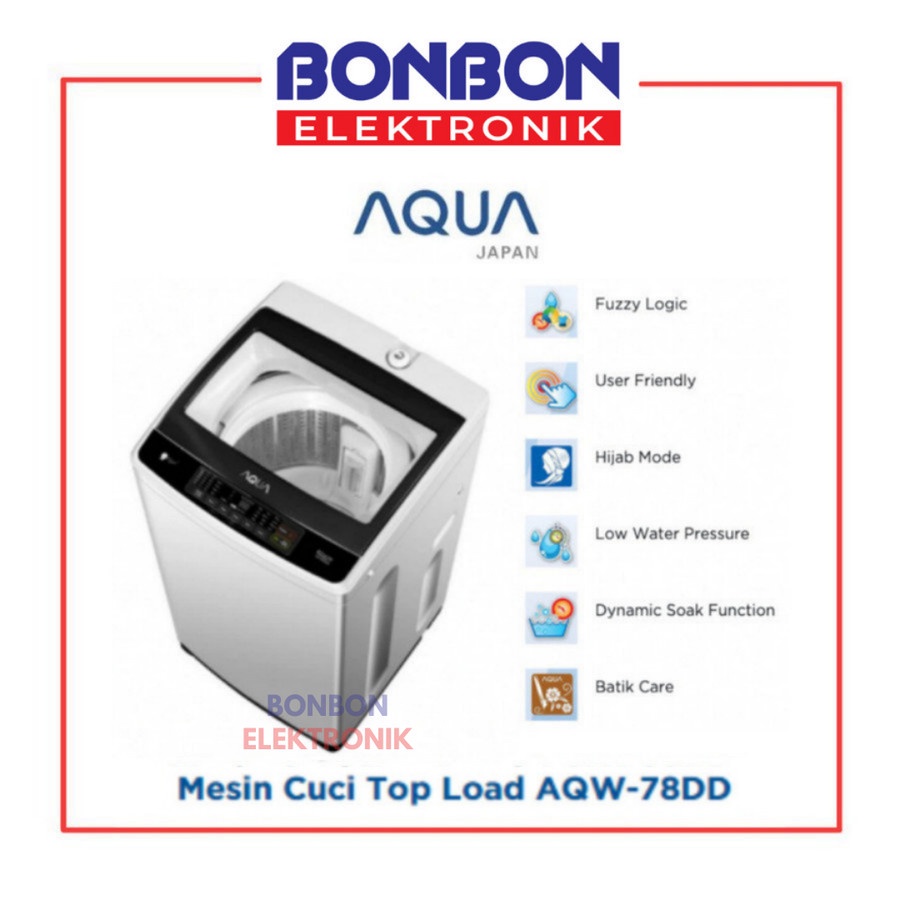 AQUA Mesin Cuci Top Loading 1 Tabung 7KG AQW-78DD (BK) / AQW 78 DD