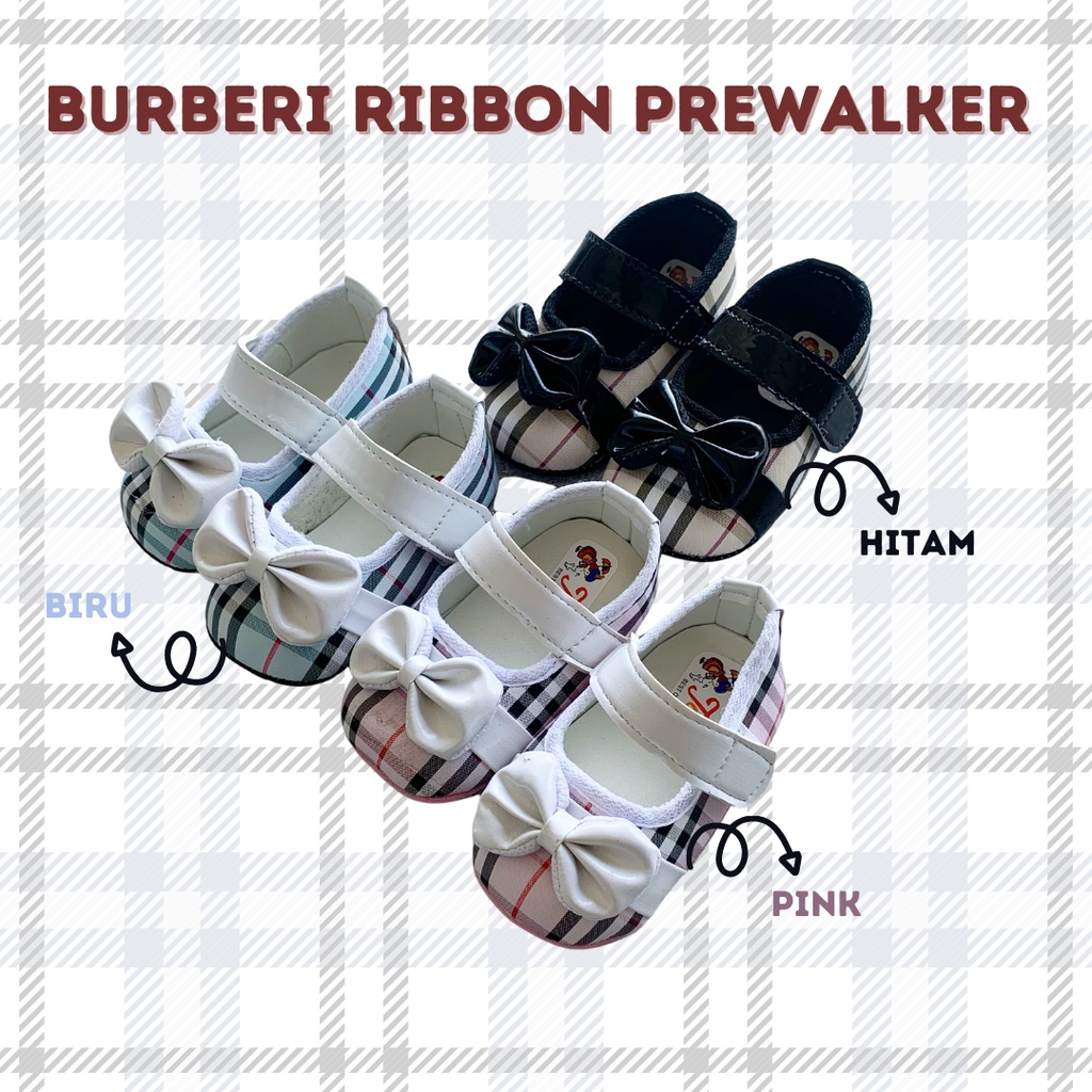 prewalker sepatu bayi anak perempuan balita 0 1 2 tahun BURBERI RIBBON