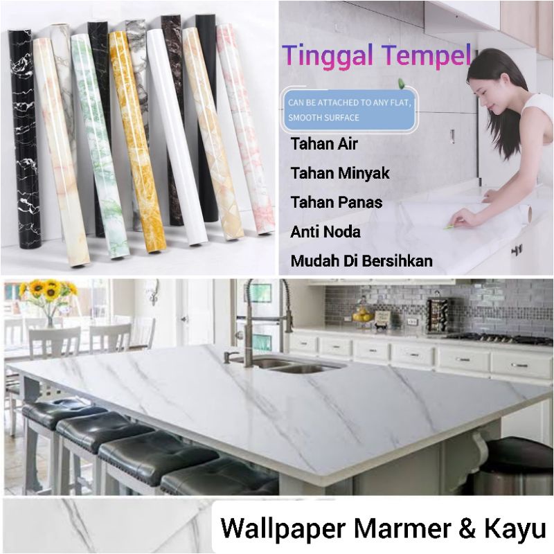 Wallpaper Sticker Pvc Sheet Marmer Kayu Triplek Lemari Meja Pintu Dinding Lantai Furniture