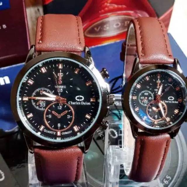 jam tangan couple charles delon bisa di bawa renang ORI + BOX sudah sepasang