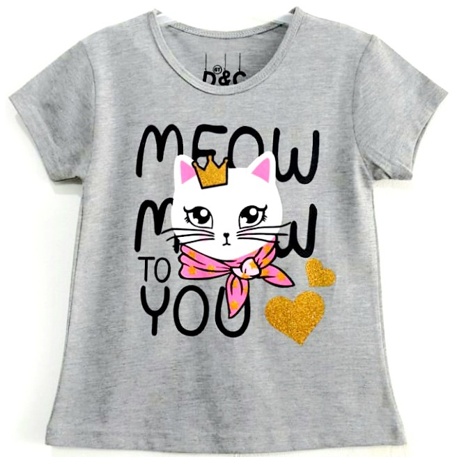 Kaos Sabrina Karakter Anak Perempuan  Kucing Putih Meow Abu - SKids