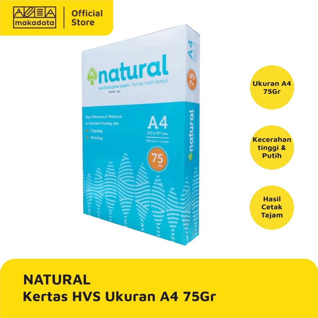 

KERTAS HVS | PRINT | FOTOCOPY NATURAL A4 75 GRAM (1RIM)