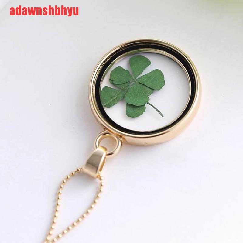 [adawnshbhyu]Natural Real Dried Clover Flower Clear Resin Locket Pendant Necklac