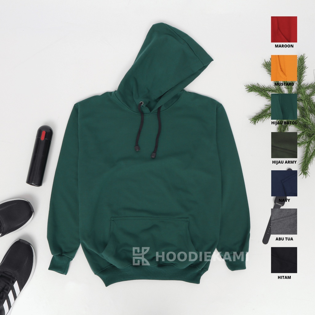 (BISA COD) PROMO HOODIE POLOS PRIA WANITA JUMPER FLEECE TERMURAH M-L-XL-HIJAU BOTOL