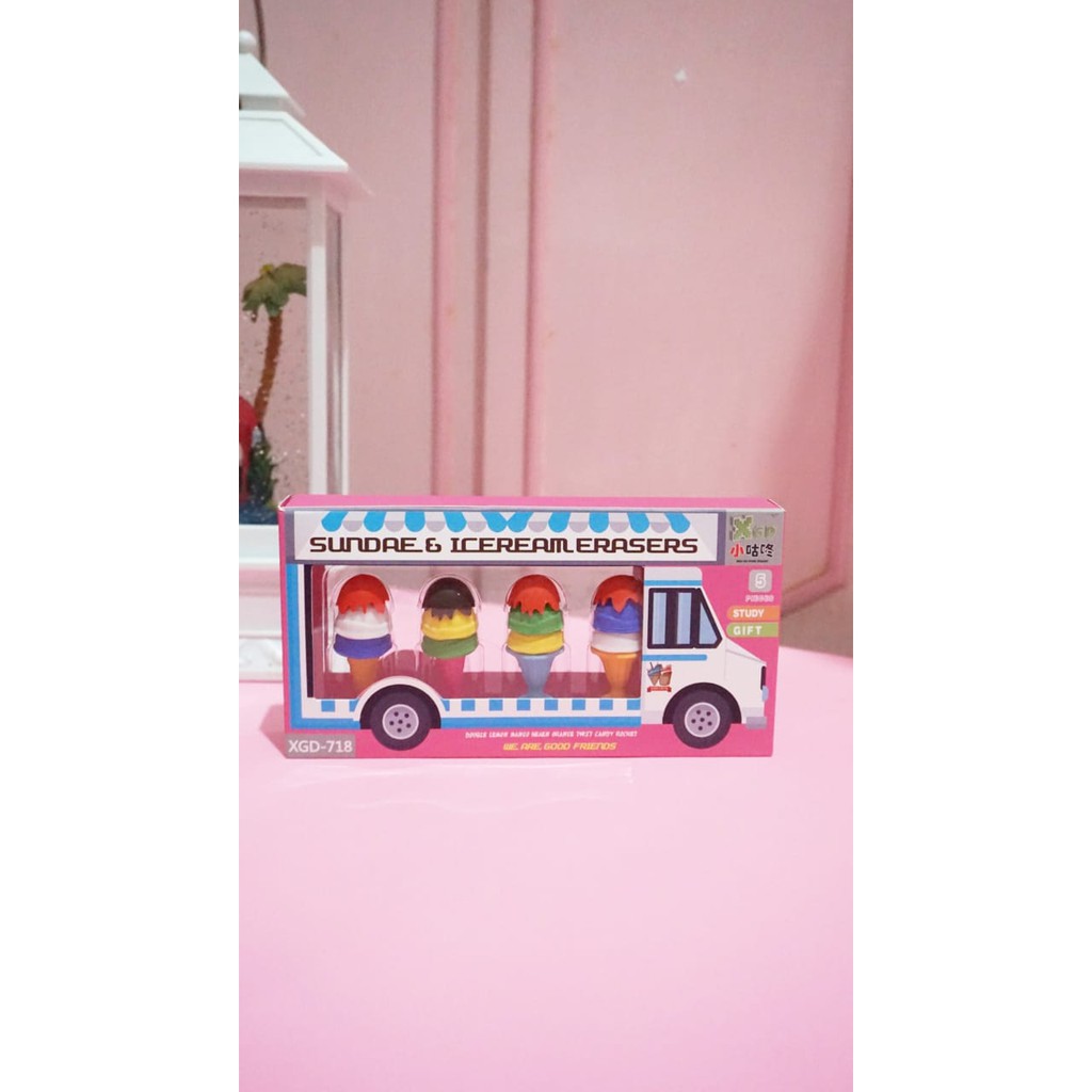 

PENGHAPUS ES KRIM TRUK ICE CREAM TRCUK SET 4 PCS UNIK LUCU GEMAS ERASER HAPUSAN READY STOCK