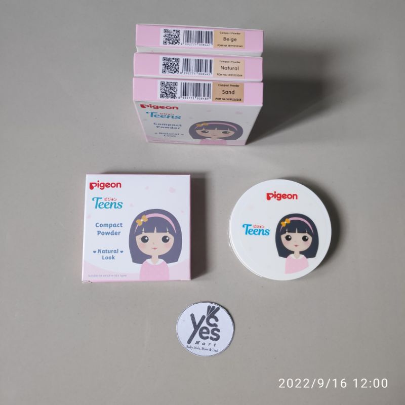 Pigeon Teens compact powder Natural Look Tempat Kaca + Refill PINK Bedak Padat refil isi Anak Remaja