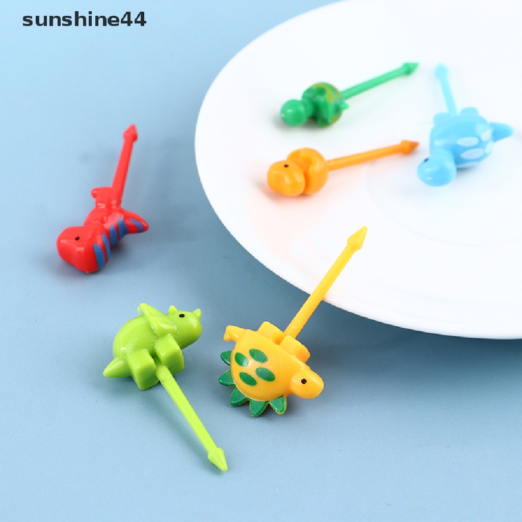 Sunshine 6pcs / set Garpu Buah / Snack Mini Bentuk Dinosaurus Kartun Untuk Anak