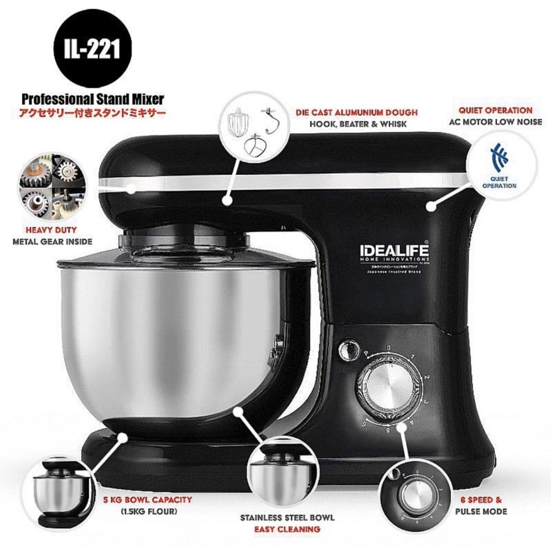 PROFESSIONAL STAND MIXER IDEALIFE IL-221/STAND MIXER IDEALIFE/MIXER ROTI/MIXER KUE/MIXER ROTI 5 KG