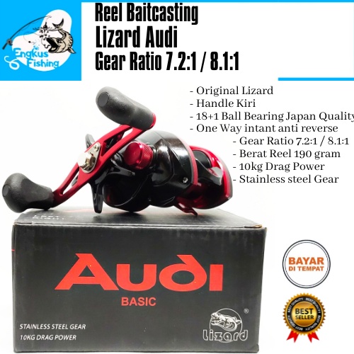 Reel BC Baitcasting Lizard Audy (18+1Bearing) Handle kiri Murah - Engkus Fishing