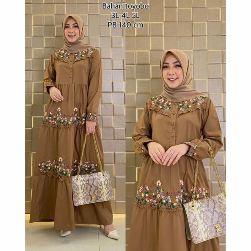 GAMIS DRESS GAUN KATUN TOYOBO MOTIF  BUNGA BORDIR LANGSUNG TERBARU ADEM NYAMAN BUSUI FRIENDLY FORMAL