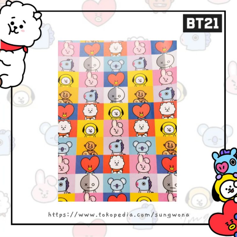 Kertas Kado BT21 BTS Square Karakter Tata Chimmy Cooky Koya Rj Mang Shooky