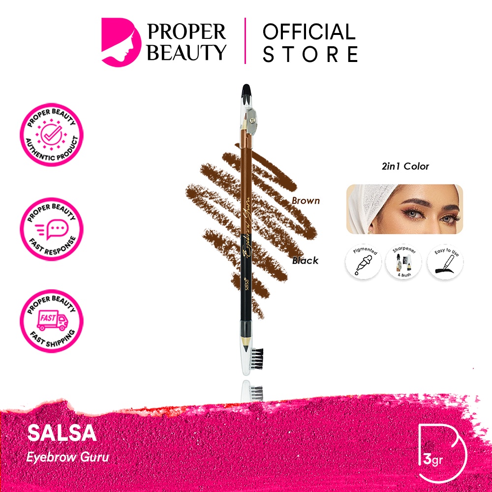 SALSA Eyebrow Guru Indonesia / Pensil Alis 4 IN 1 Black Brown Hitam Coklat 3gr / Sisir Serutan Rautan Sikat Eye Brow Sharpen Brush / Cosmetic Eyeliner Eyelash Eyelid Mascara Lipstick Lip Cream Matte Nail Polish Peel Off Kutek / Curler Sponge / Paket Wajah