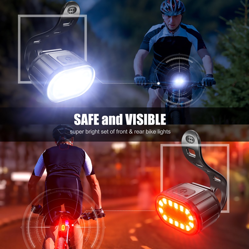 (2 Pcs) (Lampu Depan / Belakang Sepeda Mtb Led Terang Anti Air Dengan Port Charger Usb