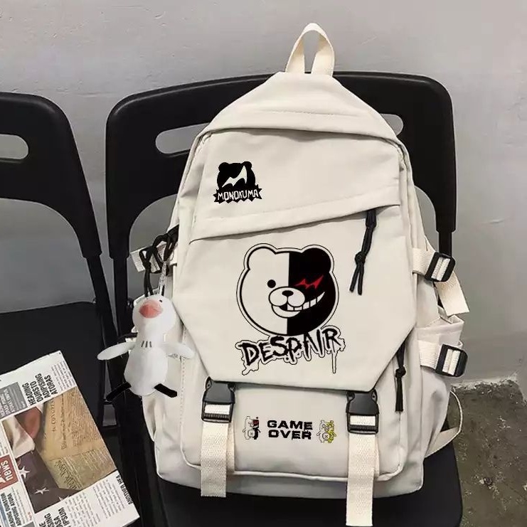 Ransel Anime Danganronpa Monokuma Ransel Pria Warna Solid Kasual Wanita Pria Ransel Remaja Perempuan Laki-laki Tas Sekolah Tas Ransel Tas Punggung Mochilas Perempuan