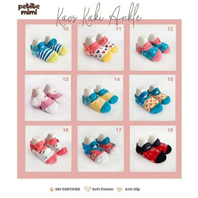 PETITE MIMI Ankle Socks Kaos Kaki  Bayi Anti Slip Prewalker