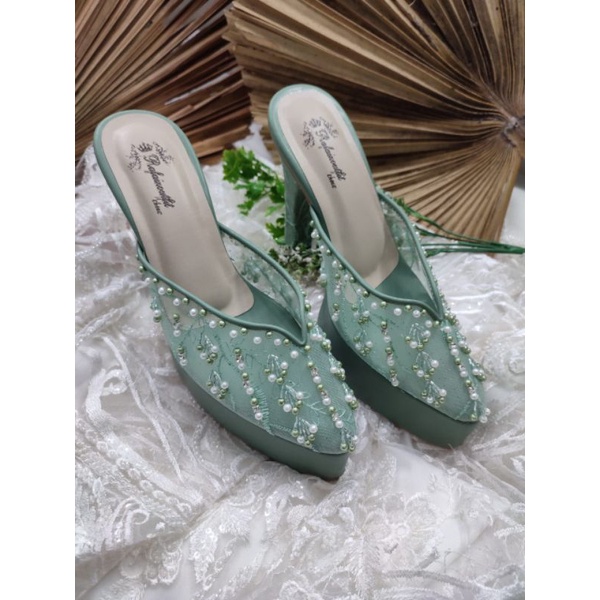 sepatu wedding sepatu wanita yasmika Sage green 12cm