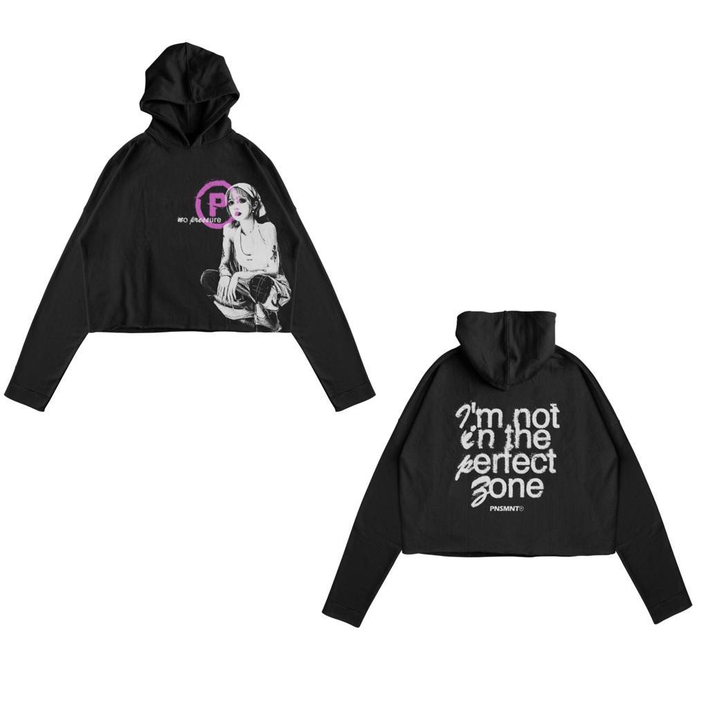 Sweater Hoodie Crop Punishment No Pressure Black Unisex