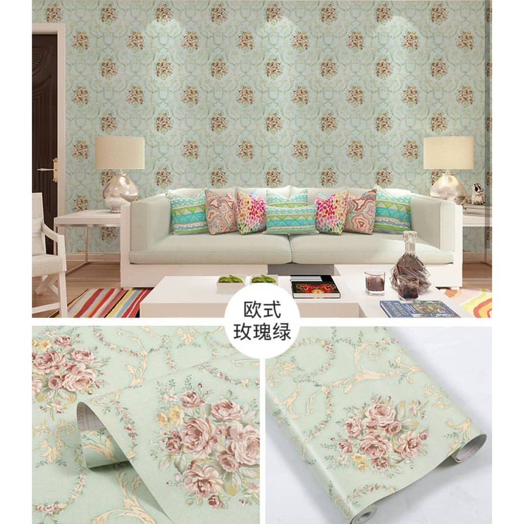 WALLPAPER DINDING 45 CM X 10 M / 9.5 M SHABBY TOSCA