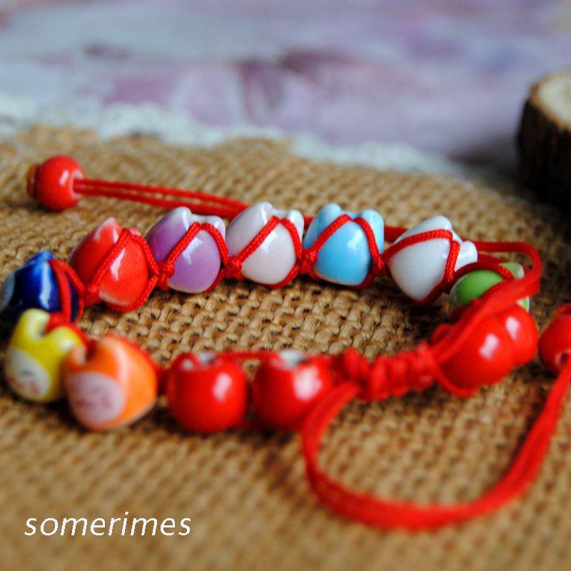  Gelang  Tali Merah Handmade Hias Manik Manik Kucing  