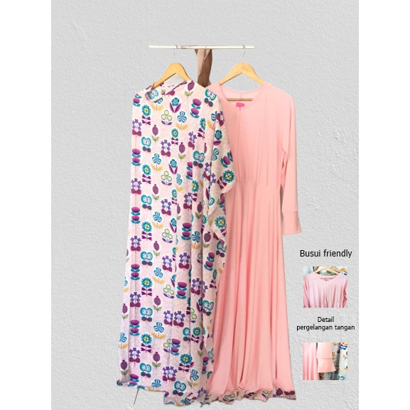 Gamis Wanita Standart Syar'i Set Khimar LD 104cm Resleting Depan Busui Friendly