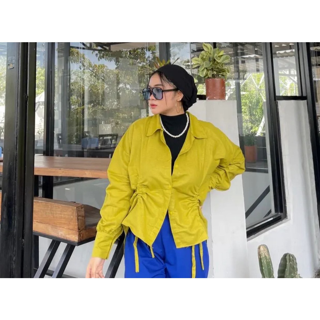 Tq88indonesia Kemeja Oversize Serut Depan XXL / Becca Ruched Shirt Oversize / Baju Atasan Wanita / Ootd Kekinian