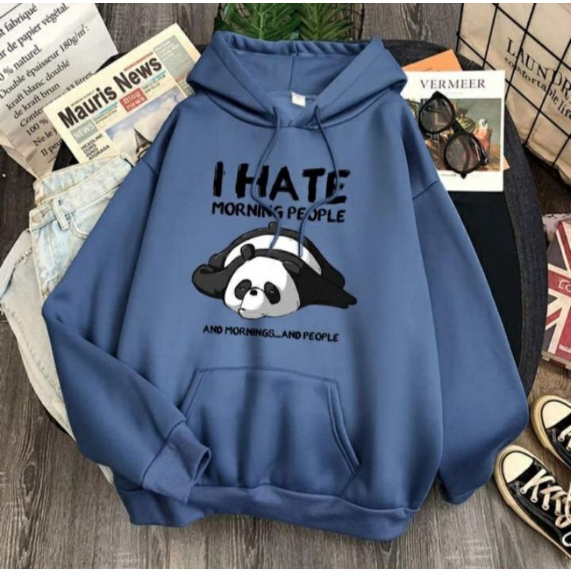 I HATE MORNING PEOPLE  Sweater Bahan Flece Outerwear  / Oversize Korean Fashion Sweatshirt Crewneck Terbaru