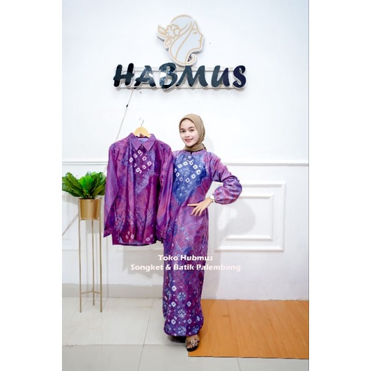 couple gamis jumputan palembang asli sutra silk