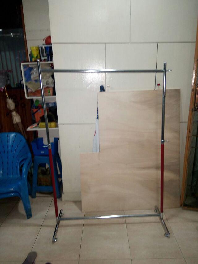 Gawangan Pipa Kotak Lebar 100 Cm, Dengan Rak Dan 6 Pcs Hanger Suling