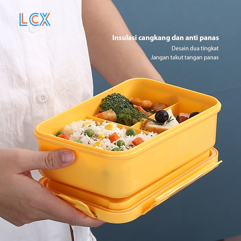 LCX Lunch Box 3 Grid Tempat Makan Dengan Dengan Kotak Sup Dan Sendok Gratis kKtak Bekal VS-55