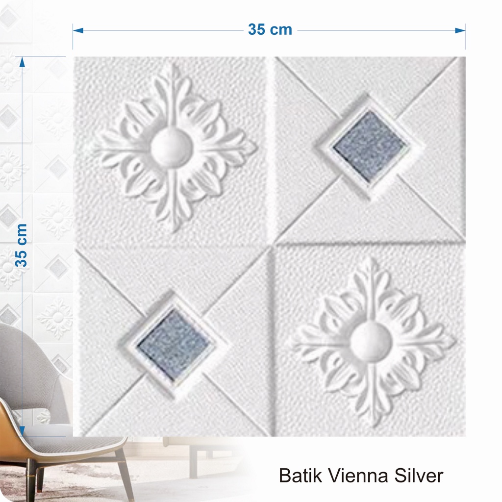 PROMO WALLPAPER FOAM 3D MOTIF BATIK KRISTAL Classic 35X35 / Wallpaper Sticker Dinding Plafon Emboss-BTK VIENNA SILVER