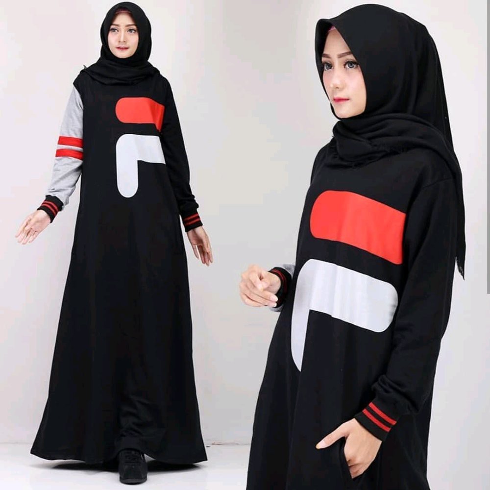 Baju Muslim Gamis Wanita Terbaru Logo Fila Dress Maxi