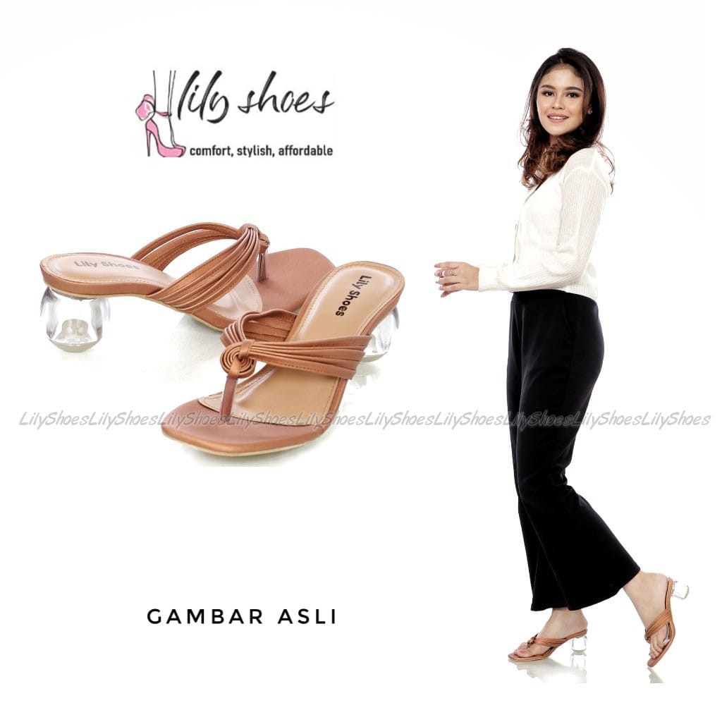 SARAH - Lily Shoes Sandal wanita block heel / hak kaca bulat model jepit casual real pict-6